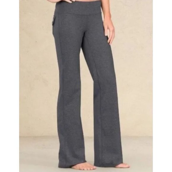 Athleta Fusion S Gray Heather Yoga Flare Wide Leg Pants Athleisure Flap Pockets - Picture 1 of 12